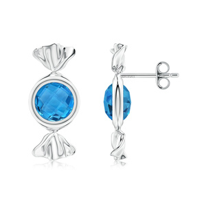 Boucles d'oreilles clous en topaze bleue en forme de bonbon, or 10K 14K 18K, argent 925 935, plaqué or, bijoux tendance pour femme, mariage, usage quotidien - Product Image 2