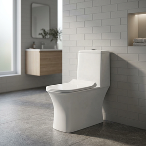 WC monobloc en céramique blanc brillant de luxe, design moderne, cuvette de toilette à siphon pour salle de bain - Product Image 5