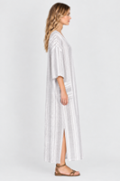 Robe longue kaftan rayée tissée, col en V, sans manches, coupe ample, formelle, avec fente latérale, idéale pour la plage et les centres de villégiature
