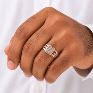 18K Gold Rectangular Pave Diamond <b>Ring</b> <b>for</b> <b>Men</b> Geometric Openwork Side Design Bold Statement Band Polished Finish Wedding Party - Product Image 5