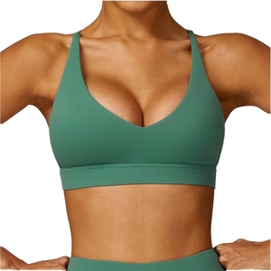 Custom Logo Front Women's Simple Seamless <b>Halter</b> <b>Neck</b> High Support Breathable Removable Pad Yoga Fitness Workout Sports <b>Bra</b> - Product Image 1