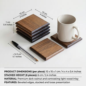 Juego de Posavasos Cuadrados de Madera de Nogal Sólido, Bases para Bebidas con Bordes Redondeados, Protectores para Tazas de Café, Decoración Moderna para Mesa, Accesorios de Vajilla - Product Image 2