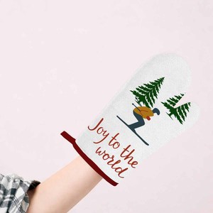 ถุงมือกันความร้อนสำหรับเตาอบ ลายคริสต์มาส ผ้าฝ้าย 100% สีขาวและสีแดง สำหรับใช้ในครัว - Product Image 4