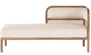 Chaise longue moderne en teck rembourrée, lit de repos avec dossier solide et housse en tissu, pieds effilés, design mi-siècle, pour chambre, hôtel, salon - Product Image 4