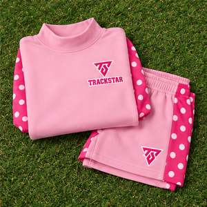 Conjunto Deportivo Casual Personalizado de 2 Piezas para Mujer, con Mangas con Estampado de Lunares Rosas y Cuello Alto Simulado - Product Image 6