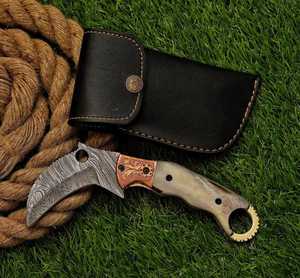 Premium Handmade Damascus steel folding <b>Knife</b> with Brass & <b>Bone</b> <b>Handle</b> - Brass Bolster Exquisite Artistry - Product Image 3