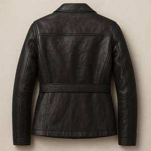 เสื้อโค้ทหนังสีดำสำหรับผู้หญิง แจ็คเก็ตหนังแท้คลาสสิก ทรงเข้ารูปทันสมัย เสื้อคลุมสำหรับใส่ภายนอก ไอเดียของขวัญวันฮาโลวีน เสื้อผ้าสำหรับฤดูใบไม้ร่วงและฤดูหนาว - Product Image 3