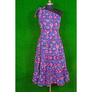 Vestido Midi Elegante de Algodón Azul Ecológico para Mujer, con Estampado Floral, Ligero, de un Solo Hombro, Estilo Línea A, para la Playa y Fiestas en la Piscina - Product Image 1