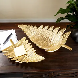 Bandeja Decorativa de Cerámica Ecológica con Forma de Hoja Dorada, Hecha a Mano, Estilo Americano Moderno - Product Image 4