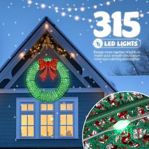 Ghirlanda Natalizia da Esterno in Metallo Pre-Illuminata a LED da 48 Pollici con 315 Luci e Fiocco Verde/Rosso per Uso Interno ed Esterno - Product Image 4
