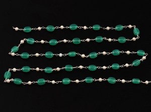 Chaîne de chapelet en perles d'aventurine verte hydro-pearlées Lakshya Enterprises, 6x8mm, plaqué argent, vente en gros, rouleaux de perles ovales, modèle - Product Image 5