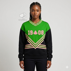 Sudadera Alpha Kappa Alpha para Mujer, Bordada en Verde y Rosa, de Algodón y Felpa, Cuello Redondo, Ropa de Sororidad - Product Image 5