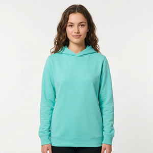 Sudadera con Capucha Unisex para Invierno, Forrada, de Color Sólido, Tejida, Casual, de Manga Larga, Corte Regular, Verde Menta, Teñido Liso, de Felpa - Product Image 3