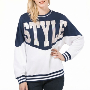 <b>Women's</b> Navy Blue Solid <b>V</b>-<b>Neck</b> Long Sleeve Front <b>Sweatshirt</b> Regular Fit Knitted Polyester Casual Autumn Wear - Product Image 5