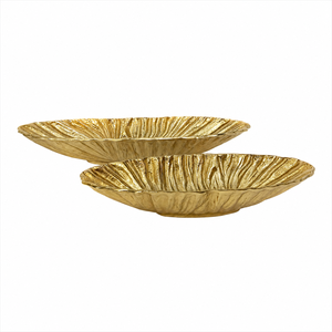 Ensemble de 2 plateaux de service en métal doré, décoratifs et cannelés, pour fruits, centre de table. - Product Image 3