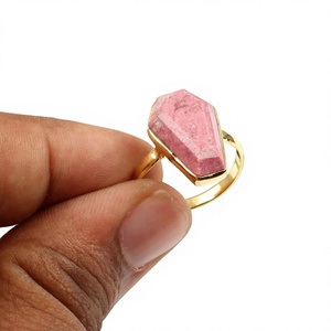 Beautiful Natural Pink Thulite Gemstone Bezel Setting <b>Ring</b> 11x17mm Coffin 925 Sterling <b>Silver</b> 18K Gold Plated <b>Eternity</b> Jewelry - Product Image 1