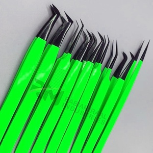 Pince à épiler RMI à pointe fine en acier inoxydable vert, avec embout noir, applicateur de cils incliné, durable, 10 mm, pour extensions de cils personnalisées - Product Image 6