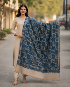 Blue Raising Digital Print Floral Breathable Quick Dry Lightweight Viscose Long Shawl Scarf Fringe Border Traditional <b>Wrap</b> - Product Image 1