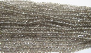 Cuentas facetadas de cuarzo ahumado marrón natural de 3-4 mm, hebra de 13 pulgadas - Product Image 2