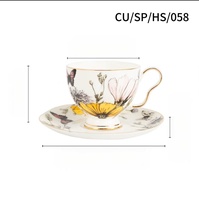 Deluxe British Floral Pattern Bone China Tea-for-One Set/Disponible en taza de café de color amarillo y azul