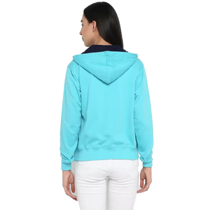 Sweat-shirt à capuche zippé pour femme, coupe classique, en coton, couleur unie, décontracté, unisexe, pour le printemps, tricoté, avec fermeture éclair intégrale, de BD - Product Image 5