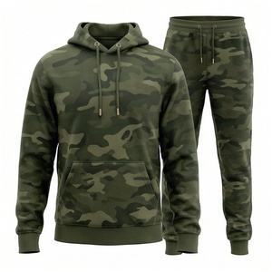 Ensemble sweat à capuche et pantalon camouflage pour homme, manches longues, cordon de serrage, coupe décontractée, respirant, 100 % polyester, idéal pour l'automne - Product Image 1