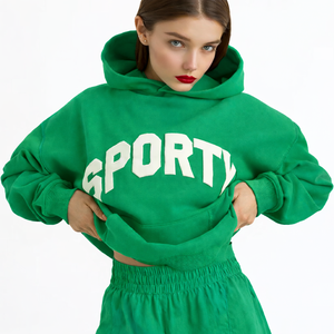 Ensemble sweat à capuche oversize uni et short au-dessus du genou pour femme, respirant, en Spandex/Polyester, tenue d'été assortie et écologique - Product Image 2