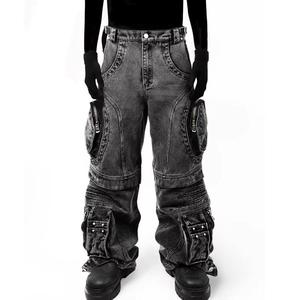 Nueva Llegada, Jeans de Mezclilla de Alta Calidad, Pantalones Cargo de Mezclilla Personalizados de Pierna Ancha, Estilo Urbano, con Bolsillos, Lavado Ácido, Desgastados - Product Image 2