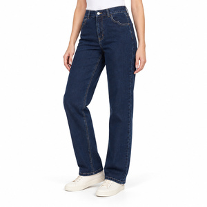 Jeans de Mezclilla de Pierna Recta con Bolsillos Delanteros y Cintura Alta para Mujer - Color Índigo Oscuro, Transpirables y Lavables, Talla XL - Product Image 3