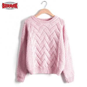 Autumn Winter Women Solid Color Long Sleeve Jumper O Neck Knit Twist Sweater - Product Image 2