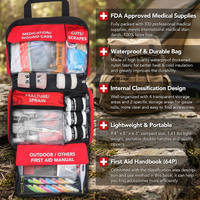 Trousse de premiers soins 330 pièces, fournitures médicales d'urgence de qualité supérieure pour la maison, la voiture, le camping, la randonnée et la survie en plein air, sac rouge