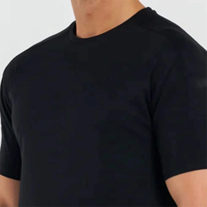 T-shirt en coton noir pour homme, coupe classique, col rond, manches courtes, décontracté, jersey uni, respirant, design tricoté, col rond, manches courtes - Product Image 2