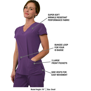 Women V Neck Short Sleeve Knitted <b>Scrub</b> Set <b>Purple</b> Cotton Polyester Hospital Uniform Nursing Workwear - Product Image 2