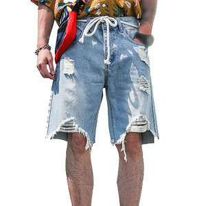 กางเกงยีนส์ขาสั้นสไตล์ไฮสตรีทสำหรับผู้ชาย ผ้าฝ้าย 100% ทอแบบไม่ทอ น้ำหนักเบา เหมาะสำหรับฤดูร้อน กิจกรรมกลางแจ้ง เอวสูง ซิปหน้า - Product Image 1