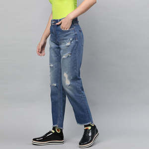 Pantalones vaqueros ajustados transpirables de corte casual para mujer, personalizados, estilo urbano, desgastados, de tiro alto - Product Image 1