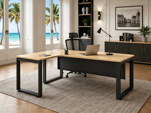L Shape Durable <b>Office</b> Conference <b>Table</b> Melamine Laminated Metal Legs Contemporary Design Home <b>Office</b> Commercial Furniture - Product Image 1