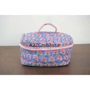 Sac de voyage et de maquillage multifonctionnel en coton rayé fait main, avec fermeture éclair, poignée souple, écologique et tendance, pour la vente en gros - Product Image 4