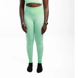 Ensemble de leggings taille haute vert menthe pour femme avec crop top à manches courtes, coupe skinny longue, respirant, pour le yoga - Product Image 6
