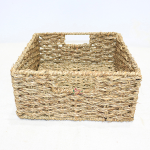 Natural Seagrass Foldable Woven Storage Basket Square <b>Shelf</b> Organizer Bin with Built-in Handles for Home Decor - Product Image 1