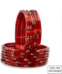 <b>Red</b> glass Bangles Set With Crystal Rhinestone Flower Pattern Ethnic Style Women's Jewelry - Product Image 2