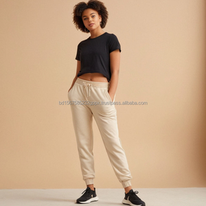 Pantalon de jogging décontracté en coton pour filles, sur mesure, motif uni, en tissu tricoté, taille élastique avec cordon de serrage - Product Image 1