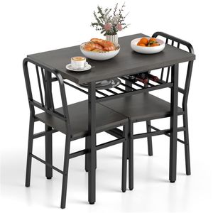 Set da pranzo in 3 pezzi grigio e nero con design salvaspazio con sedie pieghevoli sotto il tavolo - Product Image 3