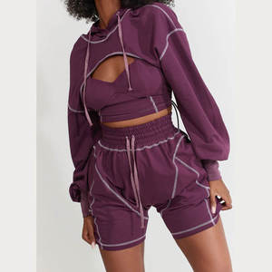 Hoodie Crop <b>Joggers</b> Pants Winter <b>Fleece</b> Casual Washed Active Tracksuit Set <b>Womens</b> 2 Piece Solid Customized Logo Yellow Wholesale - Product Image 4