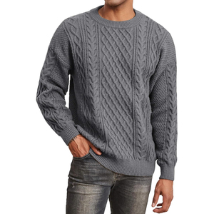 Pull en tricot torsadé à col rond pour homme, manches longues, 100% laine, anti-boulochage, épais, pour l'hiver - Product Image 4