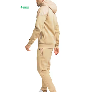Wholesale High Quality Winter <b>Running</b> Set Men Zipper <b>Hoodie</b> 2 1 Solid Breathable Sports Workout Regular Fit - Product Image 2