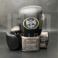 No Boxing No Life Guantes de Boxeo Profesionales de Cuero Vacuno de Primera Calidad con Cordones, Protección Completa para los Dedos, Acolchado Grueso de 4 Capas, Transpirables