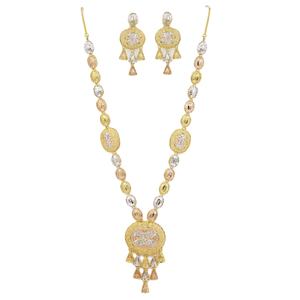 Ensemble de bijoux en laiton plaqué or 3 tons en gros avec collier à chaîne et boucles d'oreilles - Product Image 3