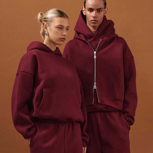Sudadera con capucha personalizada de alta calidad, estilo streetwear, 100% algodón French Terry, teñido liso, color borgoña, estilo vintage, corte holgado, con cremallera. - Product Image 4