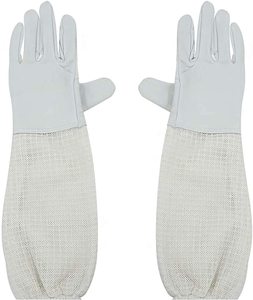 Hot Sales Beekeeping <b>Gloves</b> – <b>Long</b> Cuff Full Ventilated 3-Layer Mesh with White Sheepskin for Bee Protection - Product Image 2