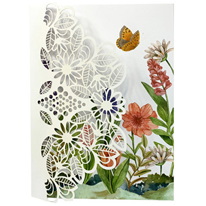 Carte de vœux créative avec papillon et fleur en papier faits à la main, design demi-porte - Product Image 1